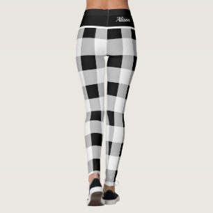 Custom Trendy Black White Grey Chequered Pattern Leggings