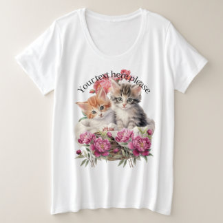 Custom Trendy cute kitty Floral for her Plus Size T-Shirt