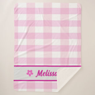 Custom Trendy Cute Pink White Chequered Pattern  Sherpa Blanket