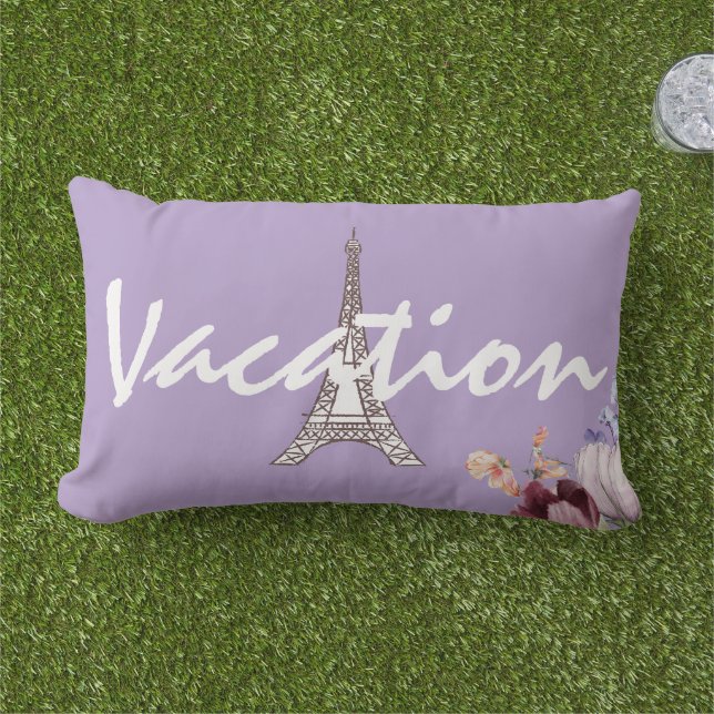 Custom Trendy Eiffel tower on vacation Purple chic Lumbar Cushion (Grass)
