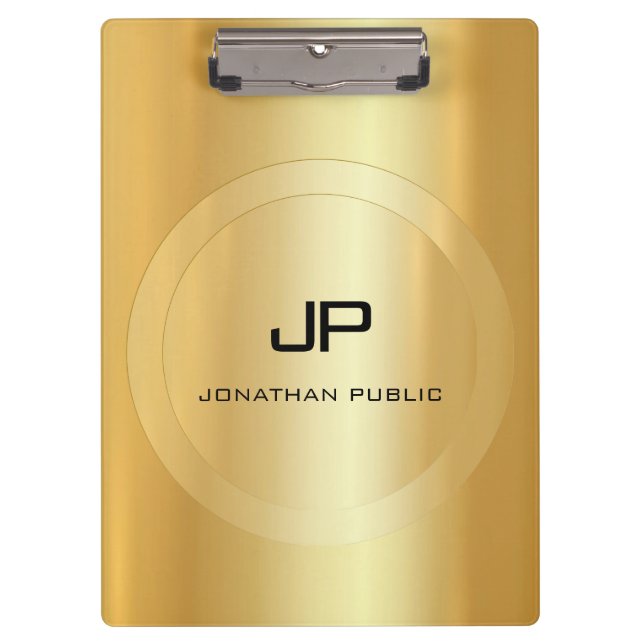 Custom Trendy Faux Gold Monogram Elegant Classic Clipboard (Front)