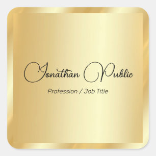 Custom Trendy Gold Glam Calligraphy Script Name Square Sticker