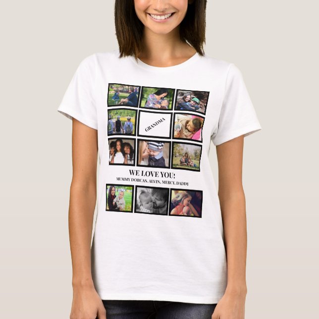 Custom Trendy Grandma Mothers Day 11 Photo Collage T-Shirt (Front)