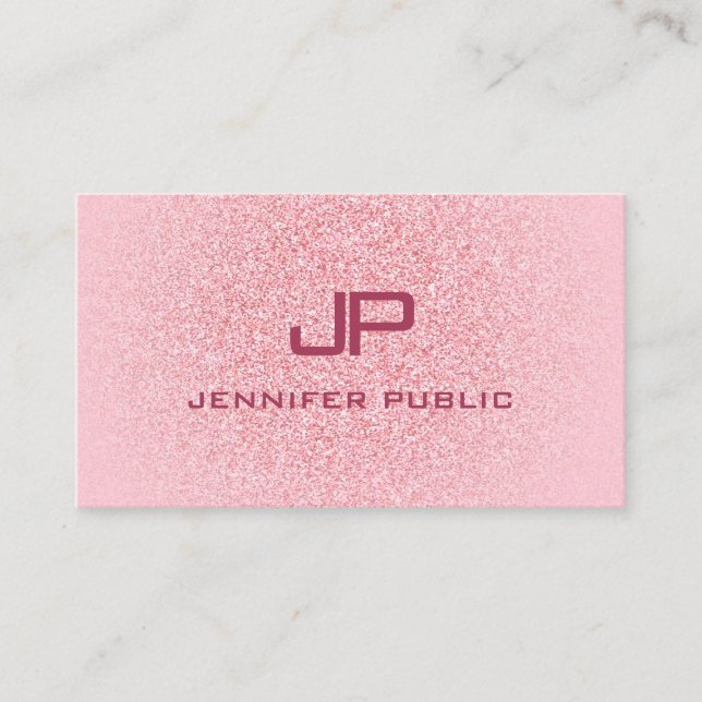 Custom Trendy Modern Elegant Pink Rose Gold Business Card (Front)
