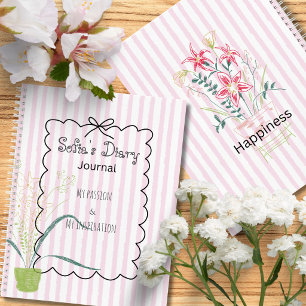 Custom trendy pastel stripes with cute frame diary notebook
