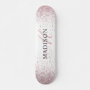Custom Trendy Rose Gold Glitter Monogram  Skateboard