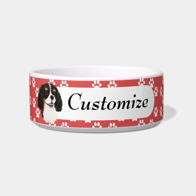 Custom Tri Colour Cavalier King Charles Spaniel  Bowl (Front)