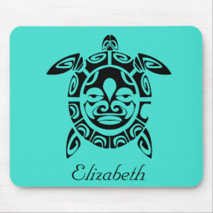 Custom Tribal Mask Sea Turtle Turquoise Mouse Pad