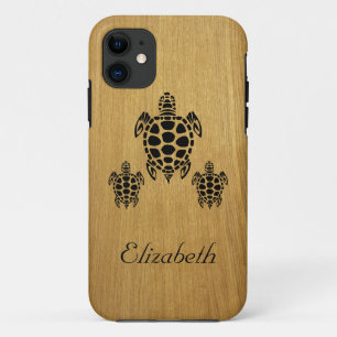 Custom Tribal Sea Turtle Faux Wood Case-Mate iPhone Case