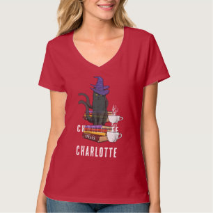Custom Trick or Treat Black Cat Witch Halloween T-Shirt