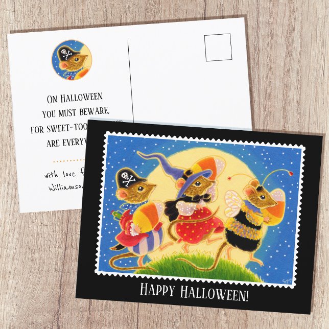 Custom Trick or Treat Halloween Cute Mice Postcard (Creator Uploaded)