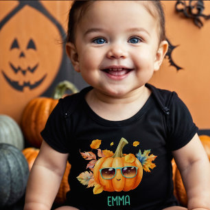 Custom Trick or Treat Orange Pumpkin Fun Halloween Baby Bodysuit
