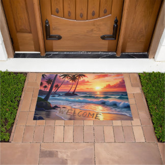 Custom Tropical Beach Sunset | Coastal Art Doormat