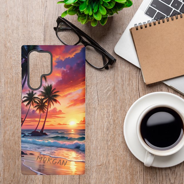 Custom Tropical Beach Sunset | Coastal Art Samsung Galaxy S22 Ultra Case (Creator Uploaded)