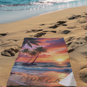 Custom Tropical Beach Sunset   Coastal Art Towel