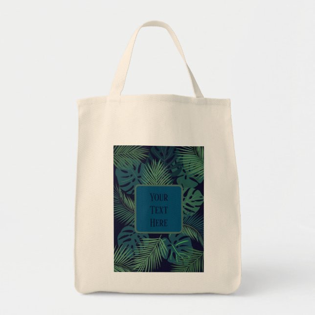 custom tropical dark palm leaf contemporary  tote bag (Front)