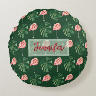 Custom Tropical Flamingo & Monstera Leaf Pillow