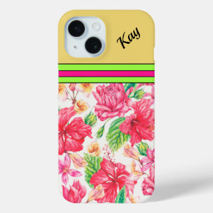 Custom Tropical Flower Design iPhone 15 Case