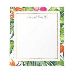 Custom Tropical Green Leaves Orange Pink Flowers Notepad