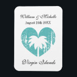 Custom tropical heart beach destination wedding magnet<br><div class="desc">Custom tropical heart beach destination wedding Magnet. Romantic weathered palm tree heart logo with your unique location text. Personalised design with elegant script typography for name of bride and groom plus date of marriage. Create them for bride, bridesmaids, maid of honour, mother of the bride, guests etc. Great for party...</div>