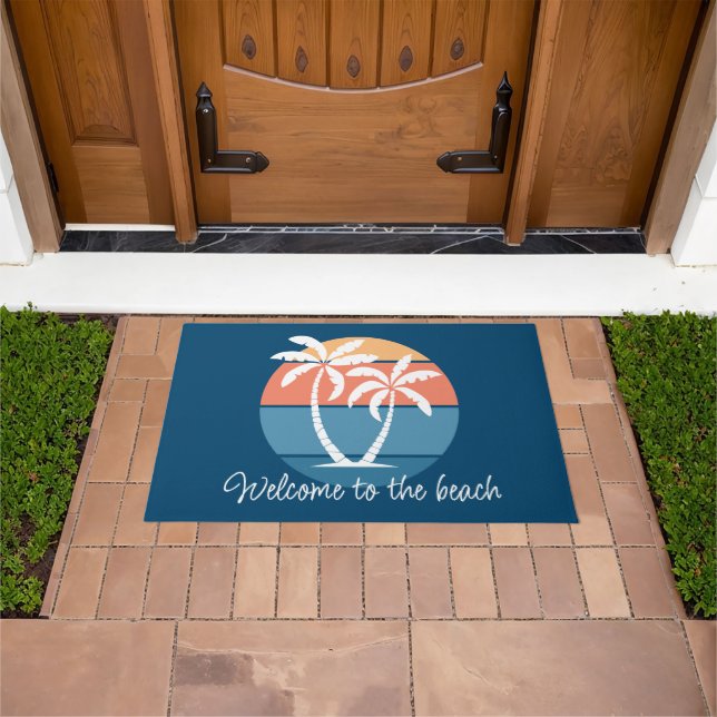 Custom Tropical Island Beach Seashore Ocean Sunset Doormat (Outdoor)