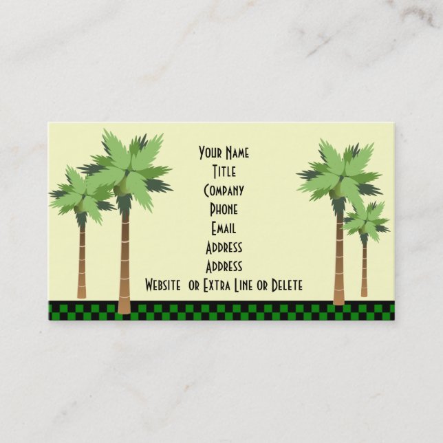 Custom Tropical Island Palm Tree Ocean Beach Theme Business Card (Front)