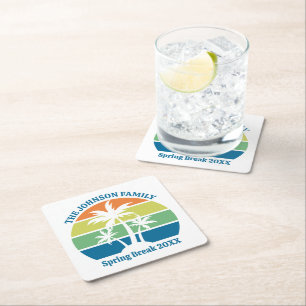 Custom Tropical Island Party Palm Trees Square Paper Coaster