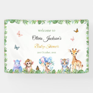 Custom Tropical Jungle Baby animals Baby Shower Banner