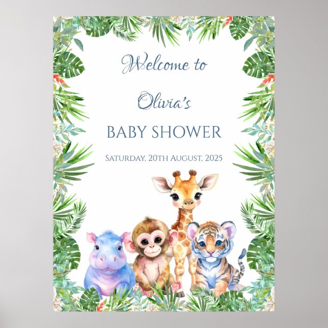 Custom Tropical Jungle Baby animals Welcome  Poster (Front)