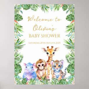 Custom Tropical Jungle Baby animals Welcome Poster
