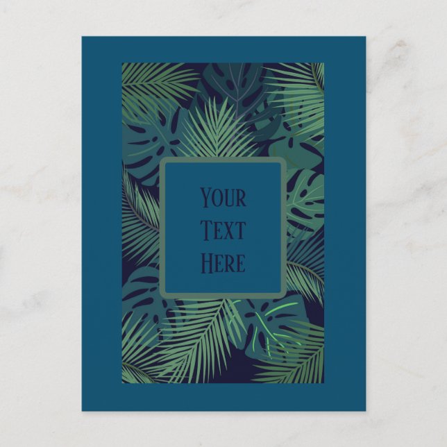 Custom Tropical Jungle Postcard – Dark Leaf Design (Front)