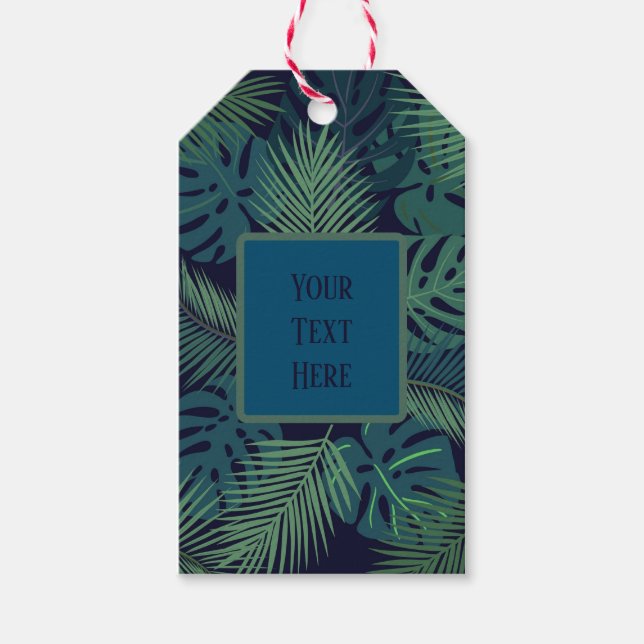 Custom Tropical Leaf Gift Tag – Navy Jungle Style (Front)