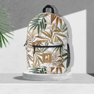 Custom Tropical Leaf Golden Charcoal Design  Printed Backpack