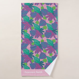 Custom tropical pink colourful modern name bath towel