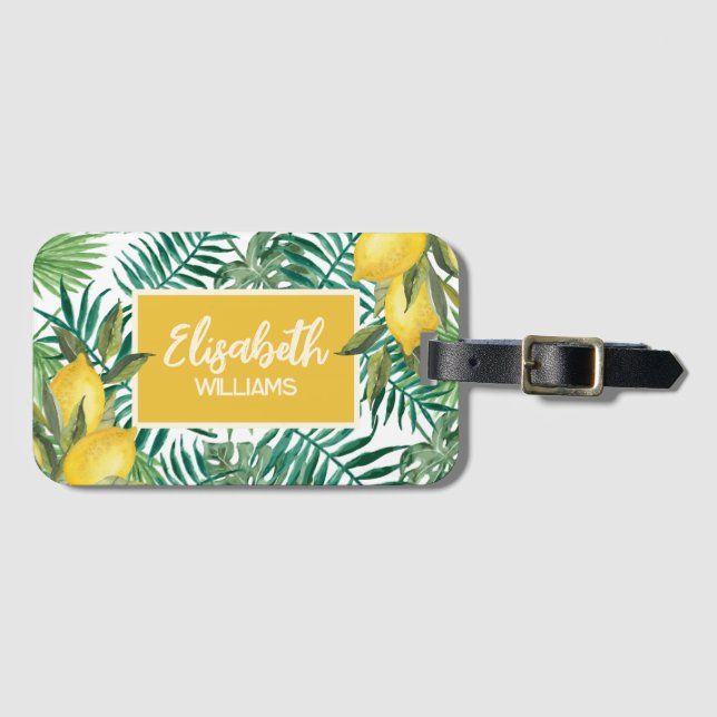 Custom Tropical Summer Mediterranean Lemon Luggage Tag (Front Horizontal)