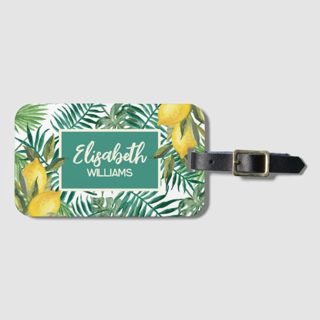 Custom Tropical Summer Mediterranean Lemon Luggage Tag (Front Horizontal)
