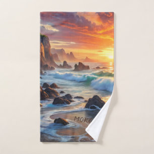 Custom Tropical Sunset Cliffs – Coastal Sports Hand Towel