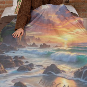 Custom Tropical Sunset Cliffs – Vibrant Coastal  Fleece Blanket
