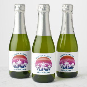 Custom Tropical Sunset Palm Trees Beach Party Mini Sparkling Wine Label