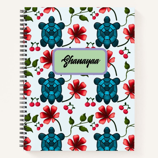 Custom Tropical Turtle Cherry Floral Pattern  Notebook (Front)