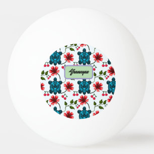 Custom Tropical Turtle Cherry Floral Pattern Ping Pong Ball
