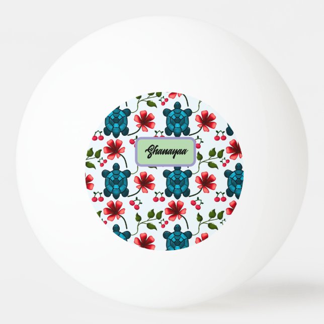 Custom Tropical Turtle Cherry Floral Pattern  Ping Pong Ball (Front)
