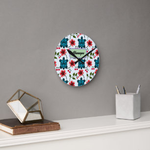 Custom Tropical Turtle Cherry Floral Pattern Round Clock