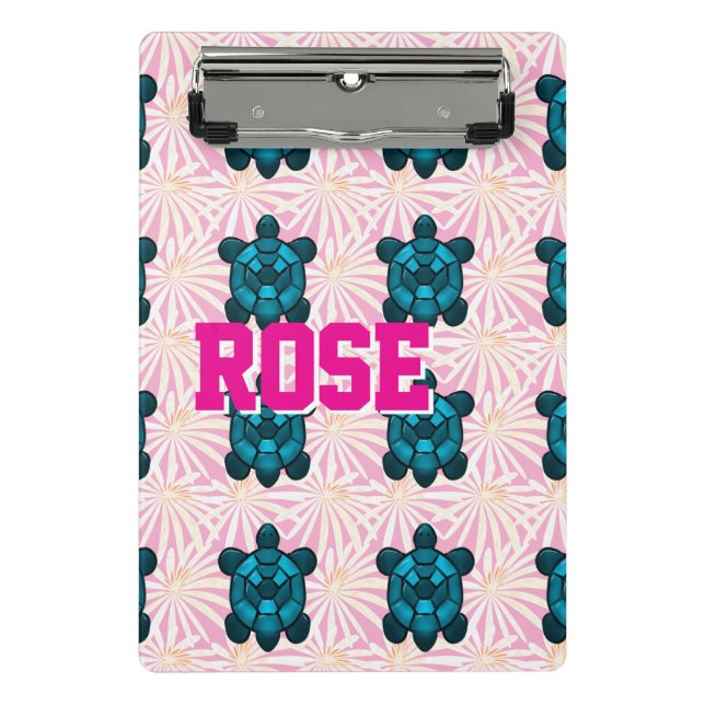 Custom Tropical Turtle Floral Pattern Seamless  Mini Clipboard (Front)