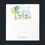 Custom Tropical Watercolor Note Pads<br><div class="desc">This custom notepad features my unique hand painted watercolor pink beach house with palm tree, great white heron and pink flamingo on a crisp white background. Use the template filed to personalise with your name or monogram. A charming choice for teacher gift ideas for the beginning or end of year....</div>
