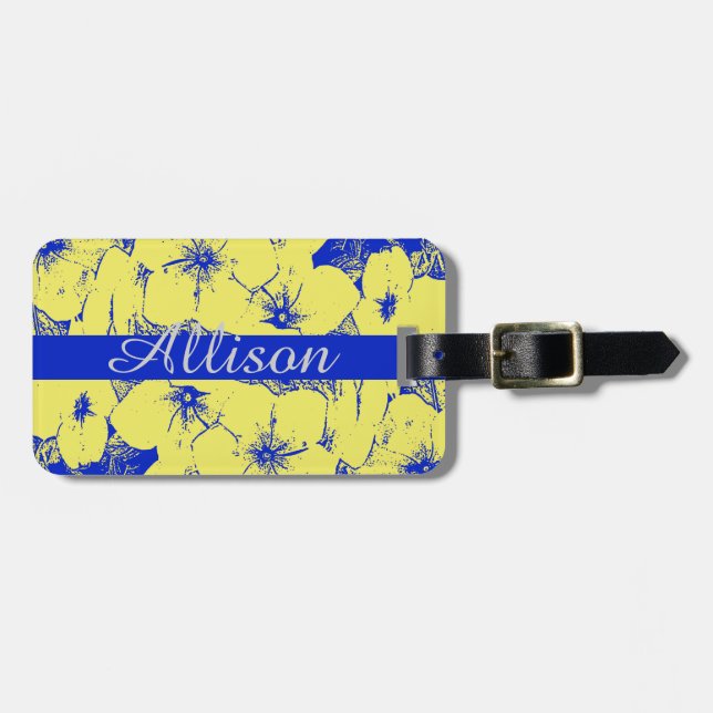 Custom Tropical Yellow Flowers Luggage Tag (Front Horizontal)