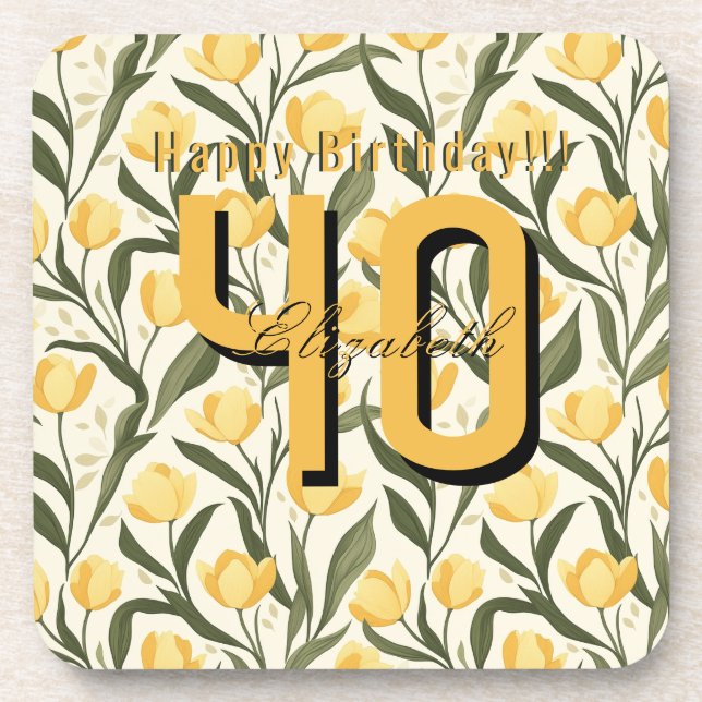 Custom Tulip Flower 70Th Birthday Coaster (Front)
