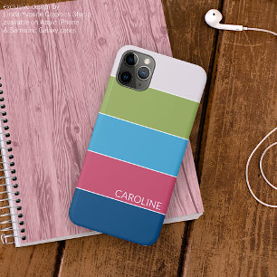 Custom Turquoise Blue Lime Green Pink Stripes Case-Mate iPhone Case