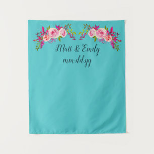 Custom Turquoise Blue Wedding Reception Photo Prop Tapestry