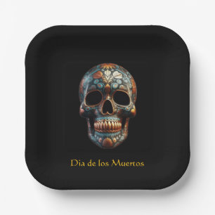Custom Turquoise Gold Día de los Muertos Skull Paper Plate